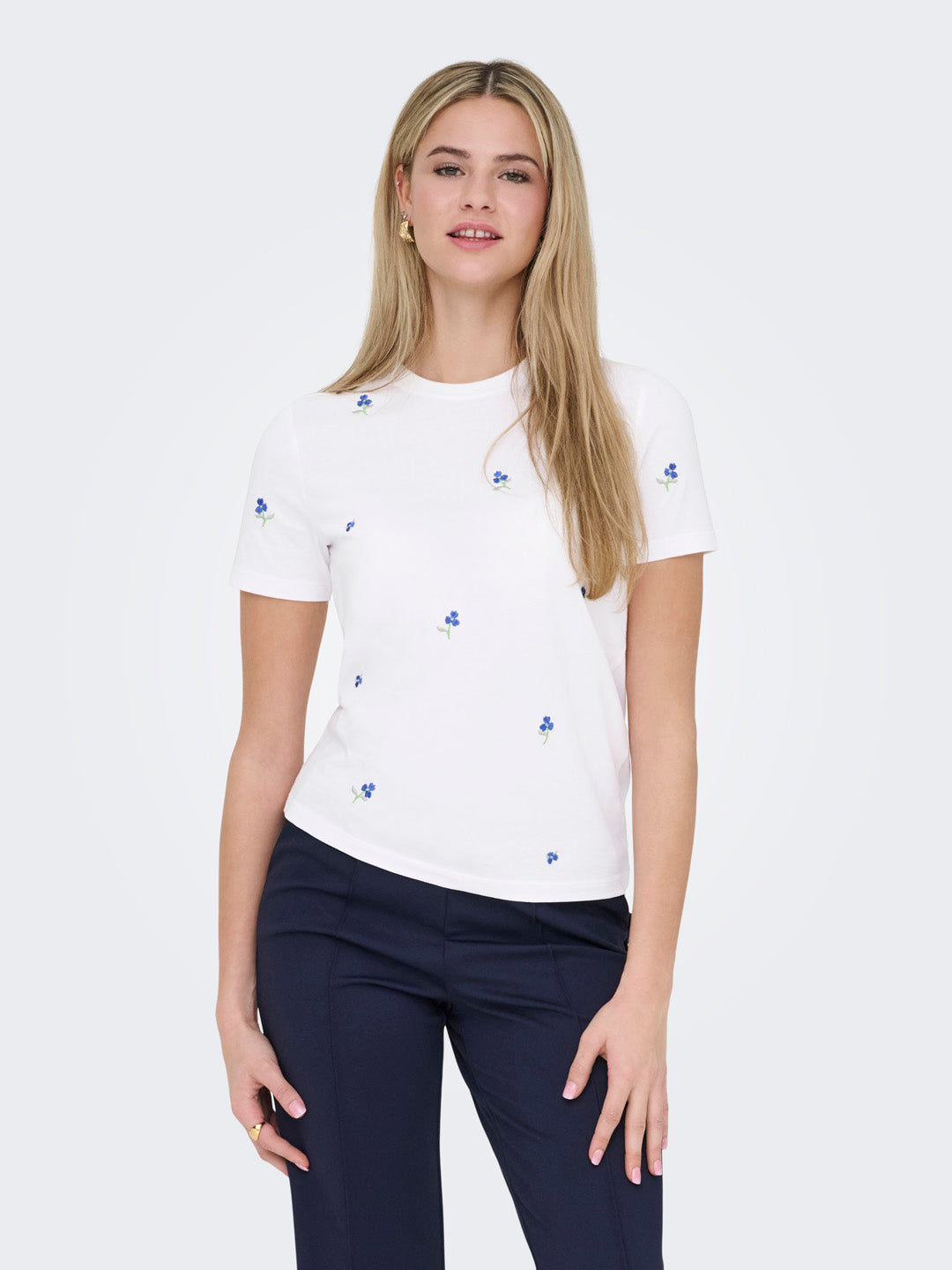 White Floral O-Neck Top