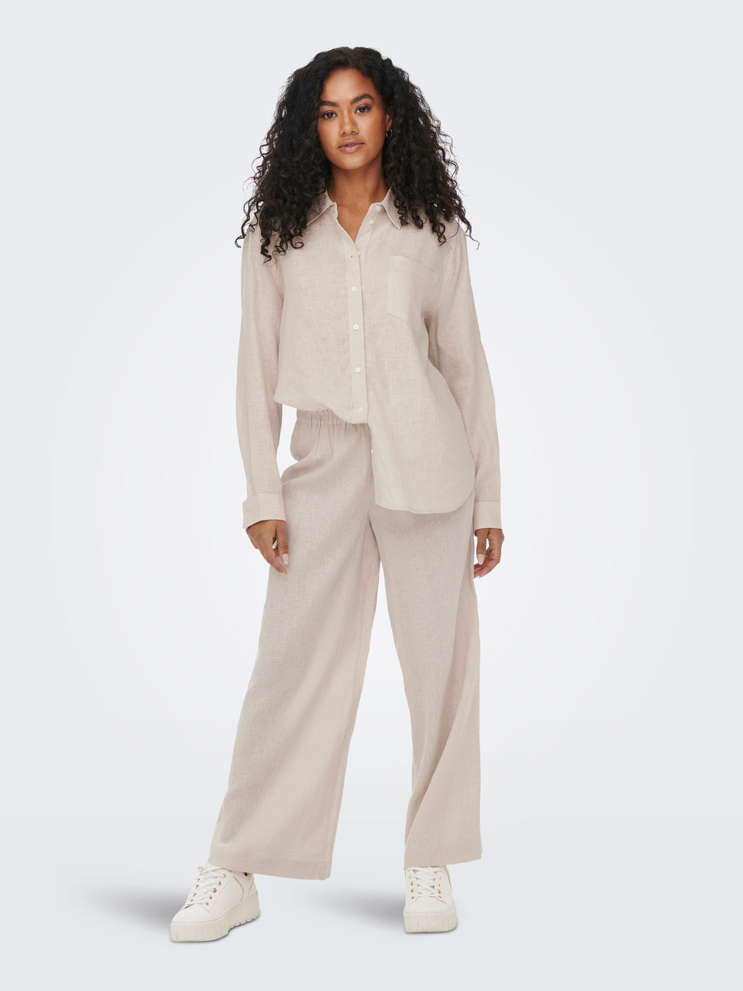 Beige Linen Blend Oversized Shirt