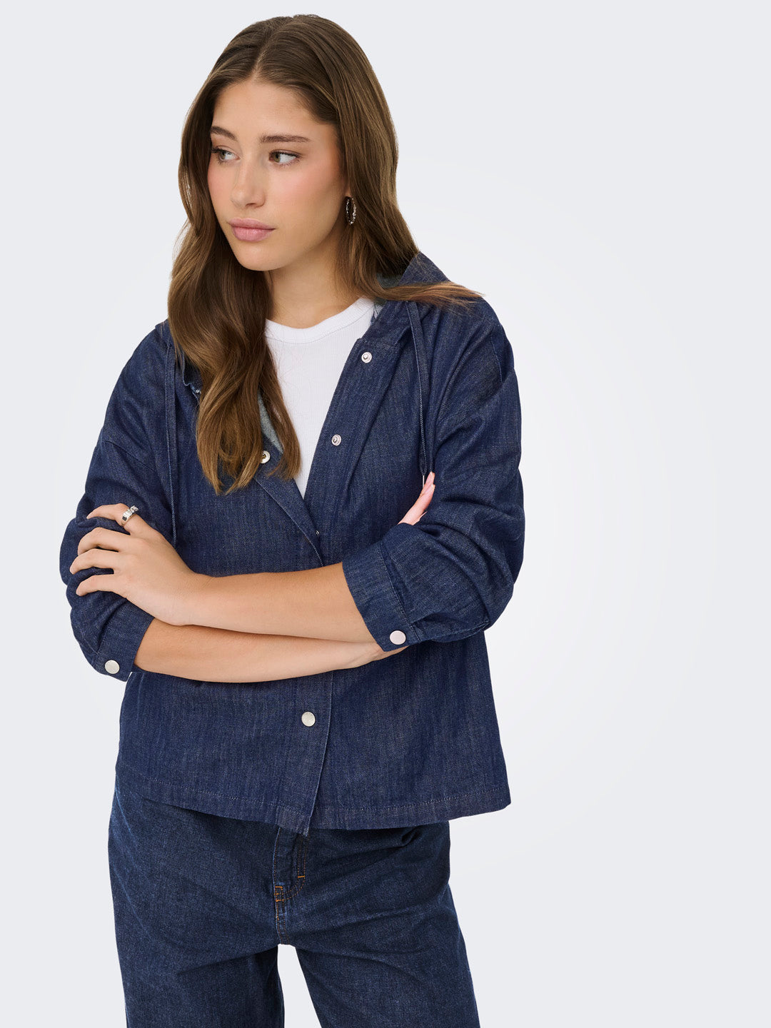 Dark Blue Hooded Denim Shirt