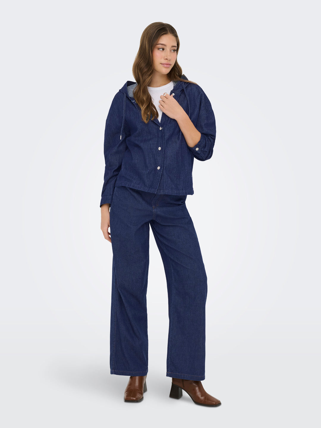 Dark Blue Hooded Denim Shirt