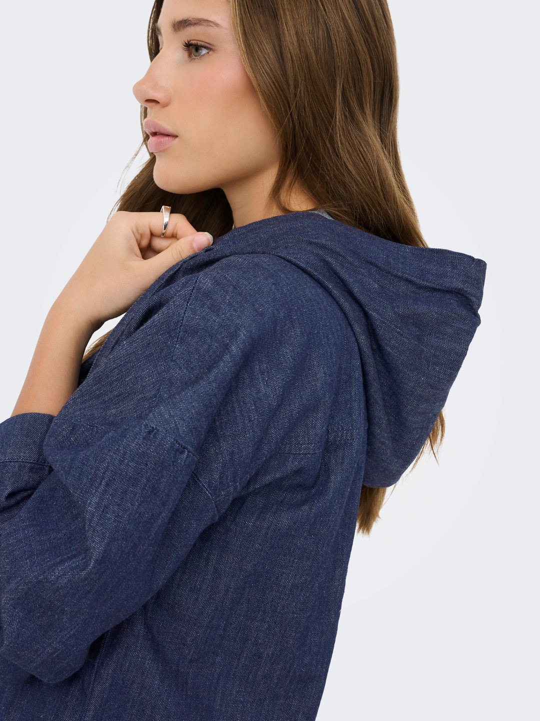 Dark Blue Hooded Denim Shirt
