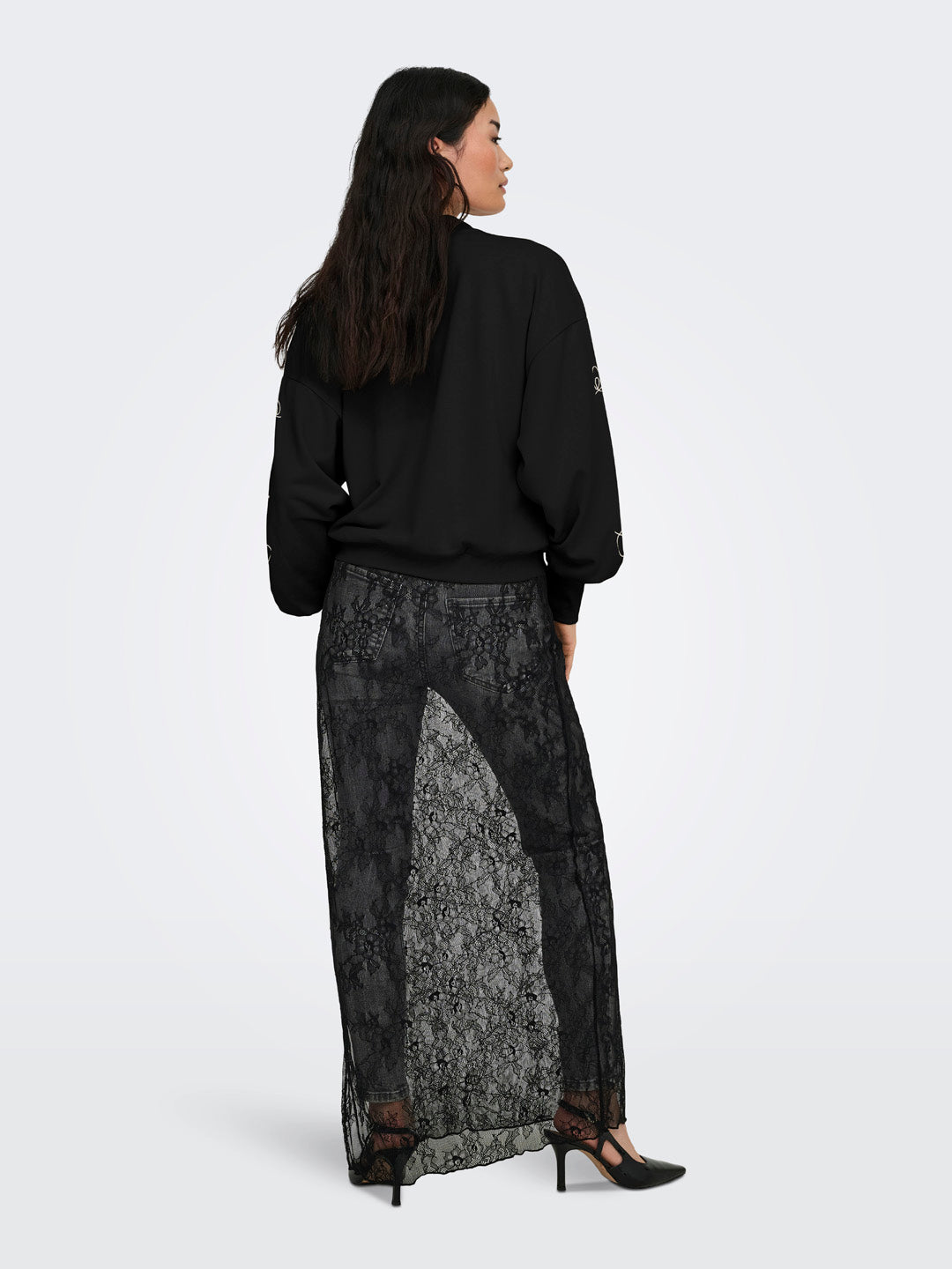 Black Printed O-Neck Sweatshirt