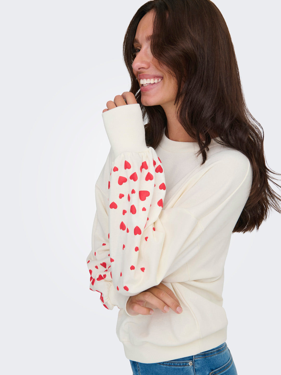 White Printed O-Neck Sweatshirt