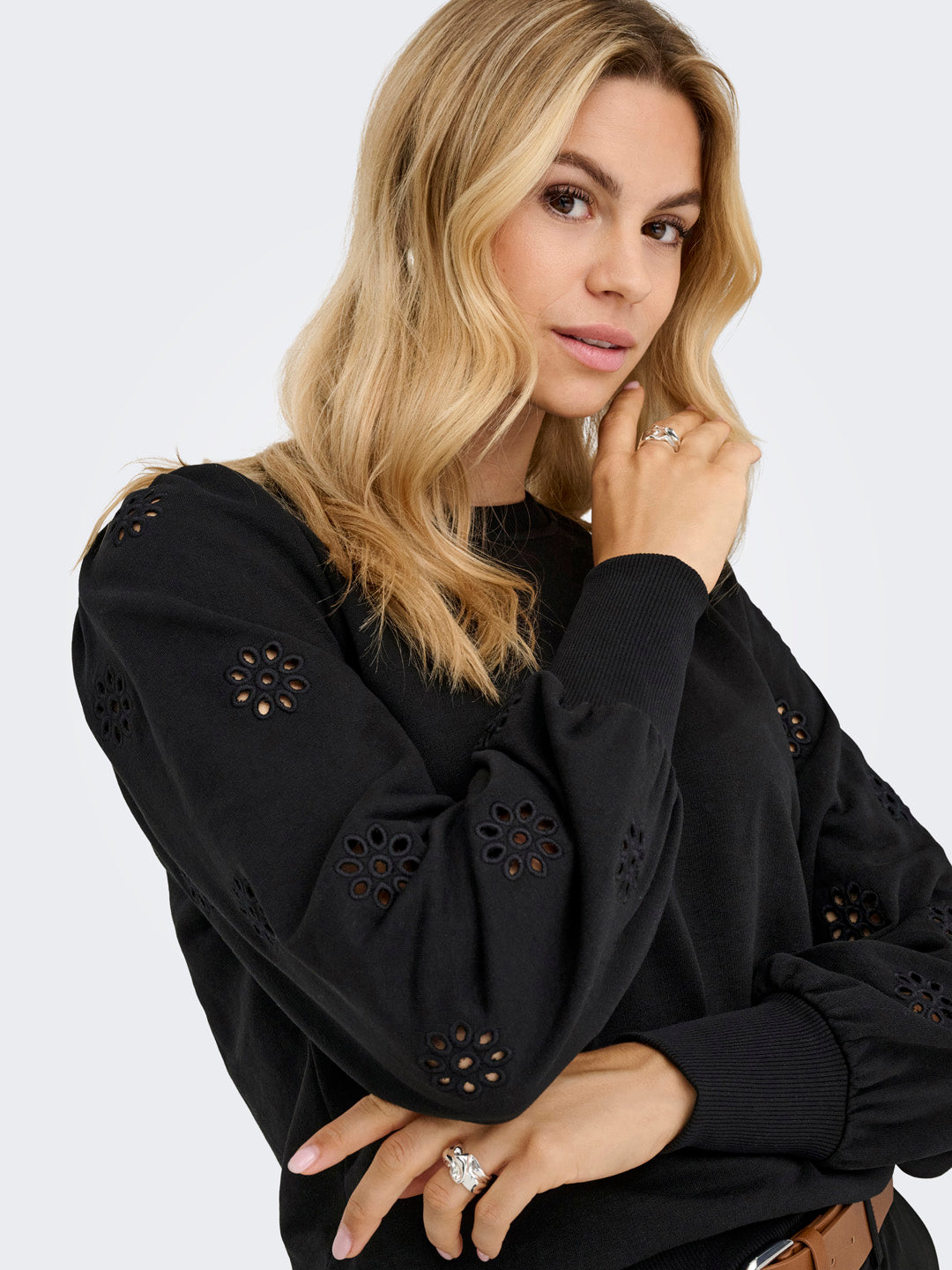 Black Floral Cut-Out Sweatshirt