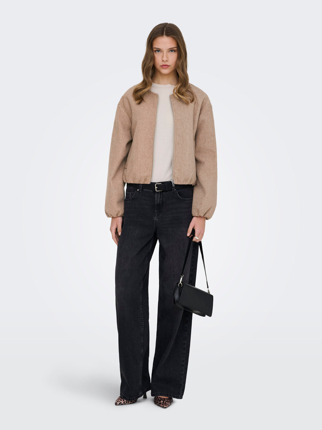 Beige Balloon Bomber Jacket