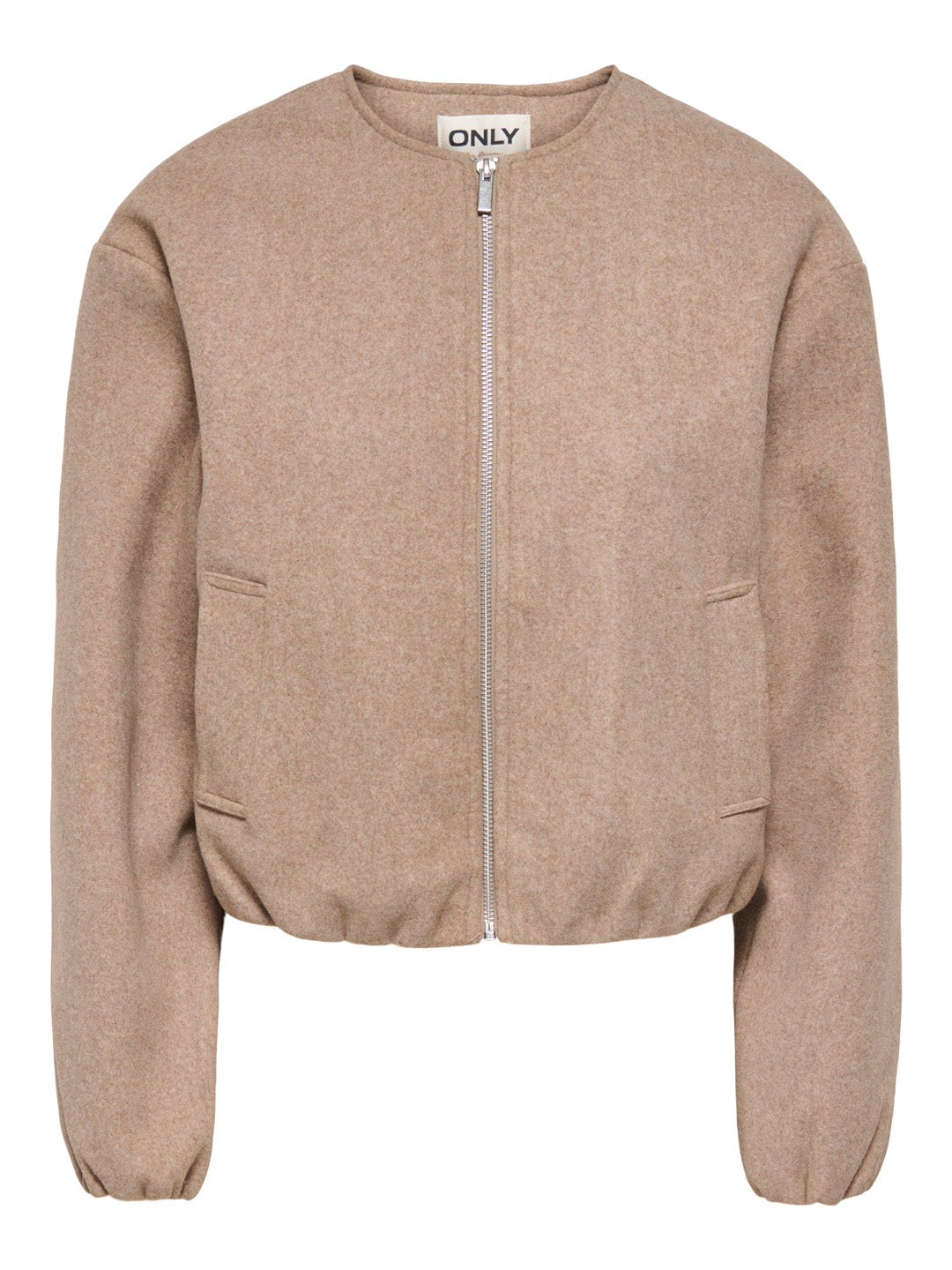 Beige Balloon Bomber Jacket