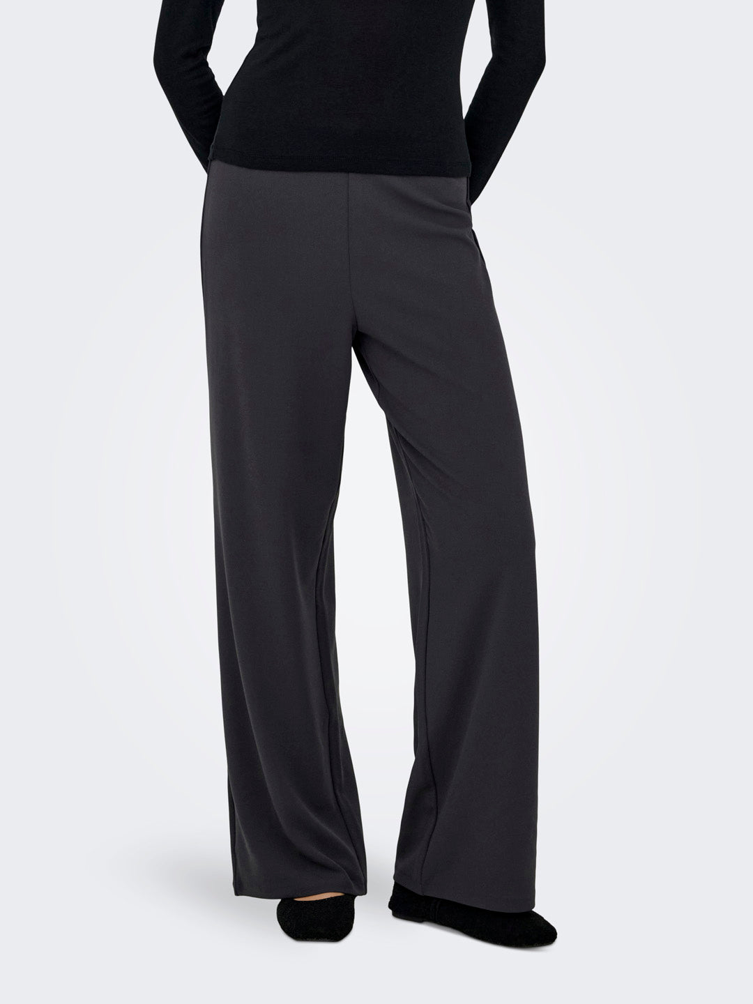 Grey Mid Rise Wide Leg Pants
