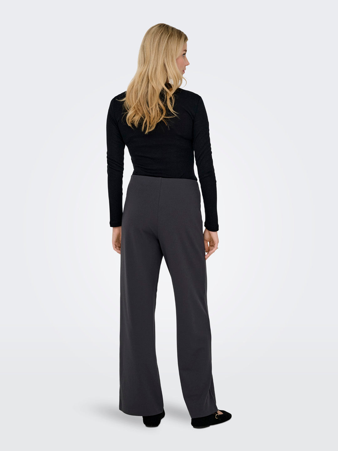 Grey Mid Rise Wide Leg Pants