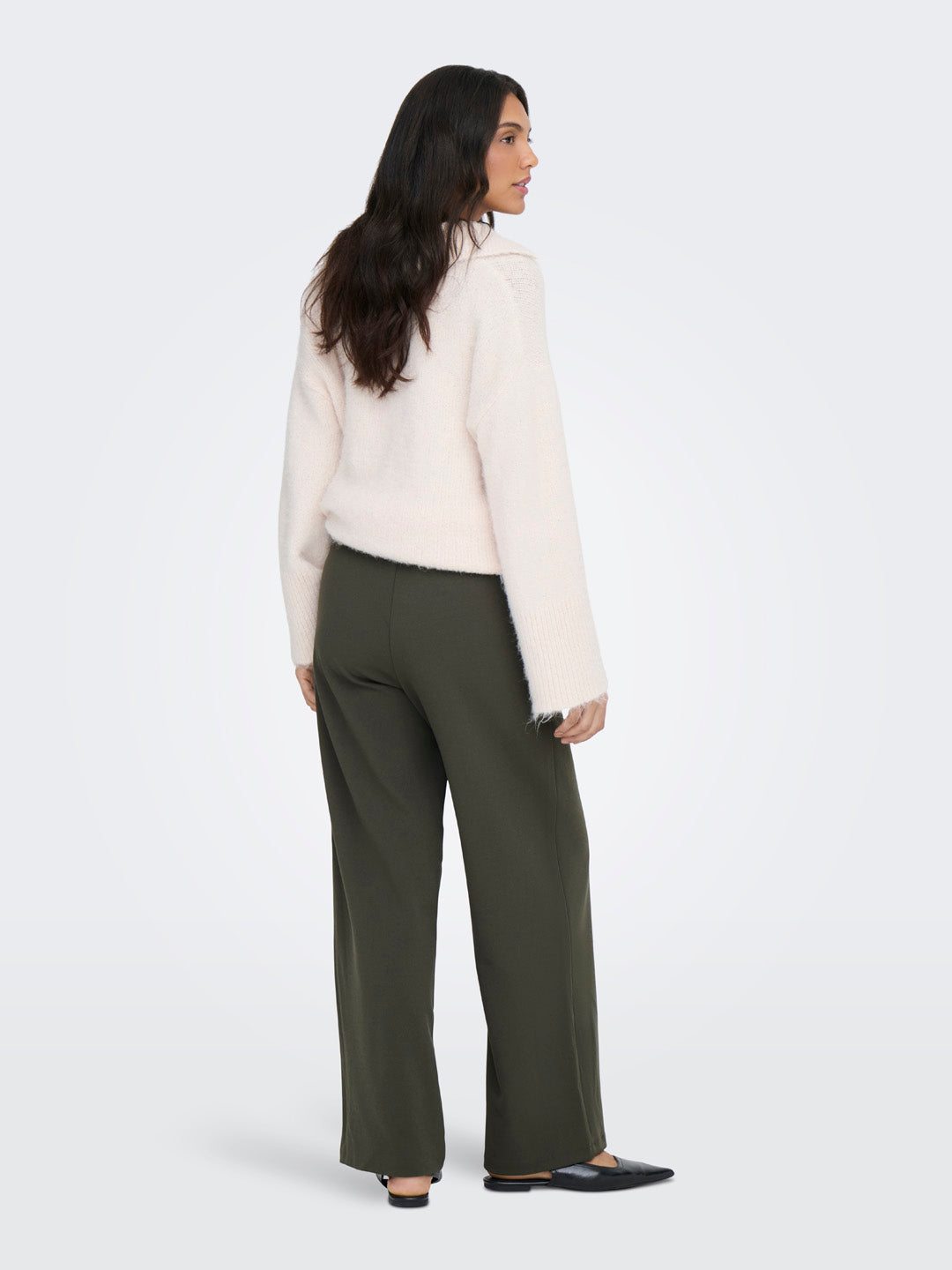 Dark Olive Mid Rise Wide Leg Pants