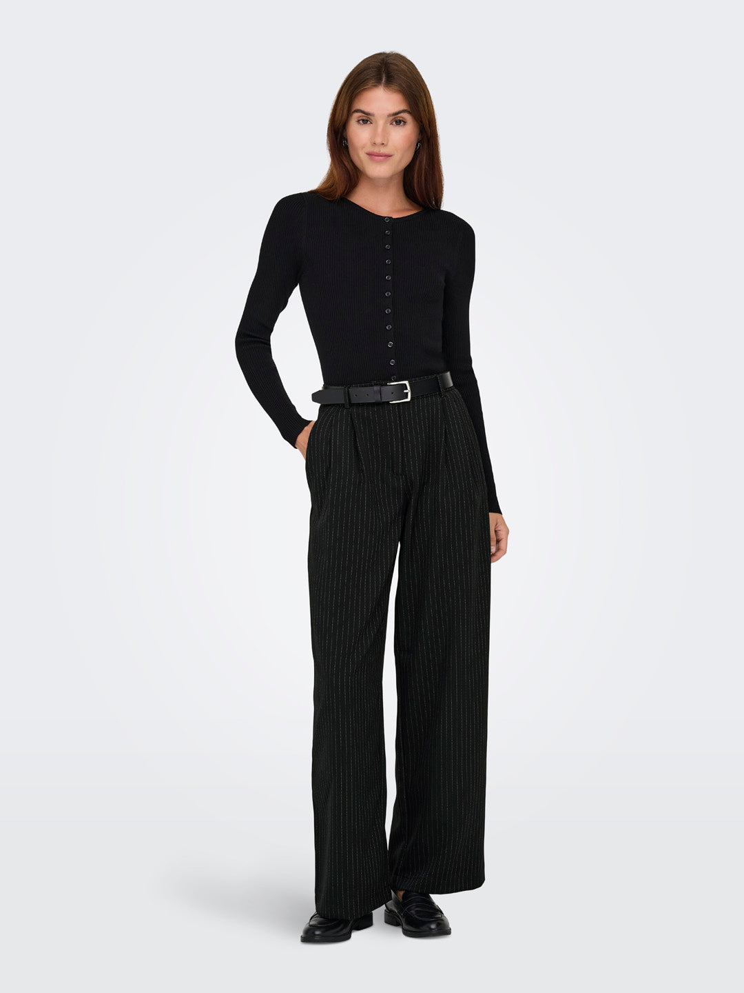 Pleated Pinstripe Tailored Pants