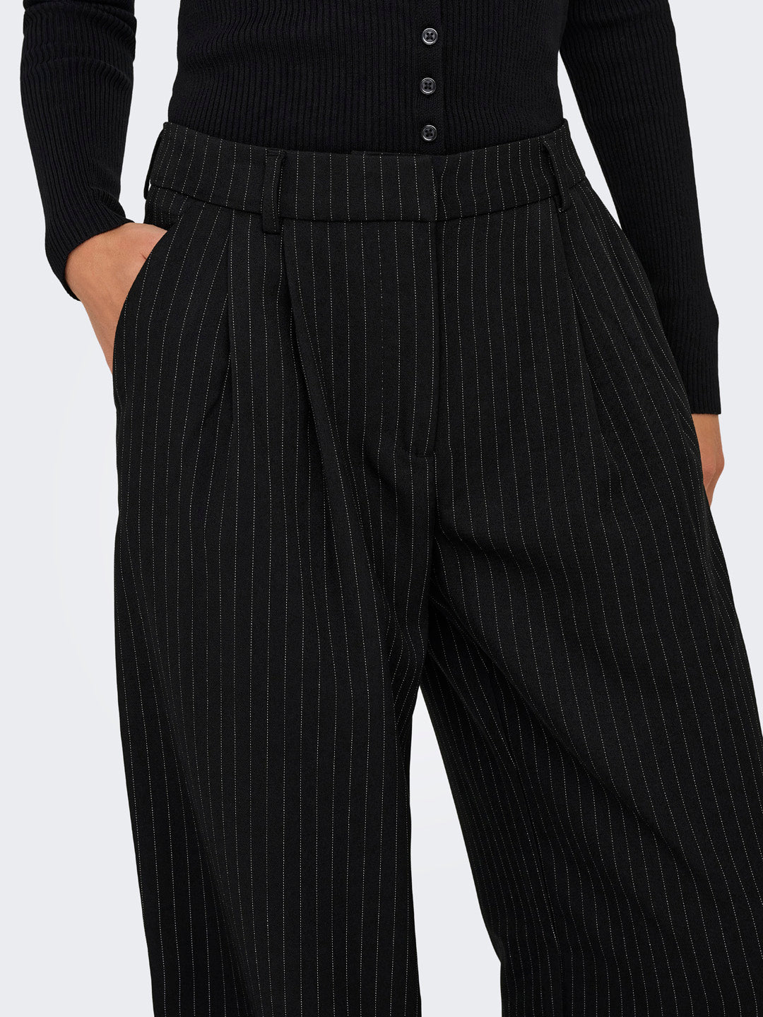Pleated Pinstripe Tailored Pants