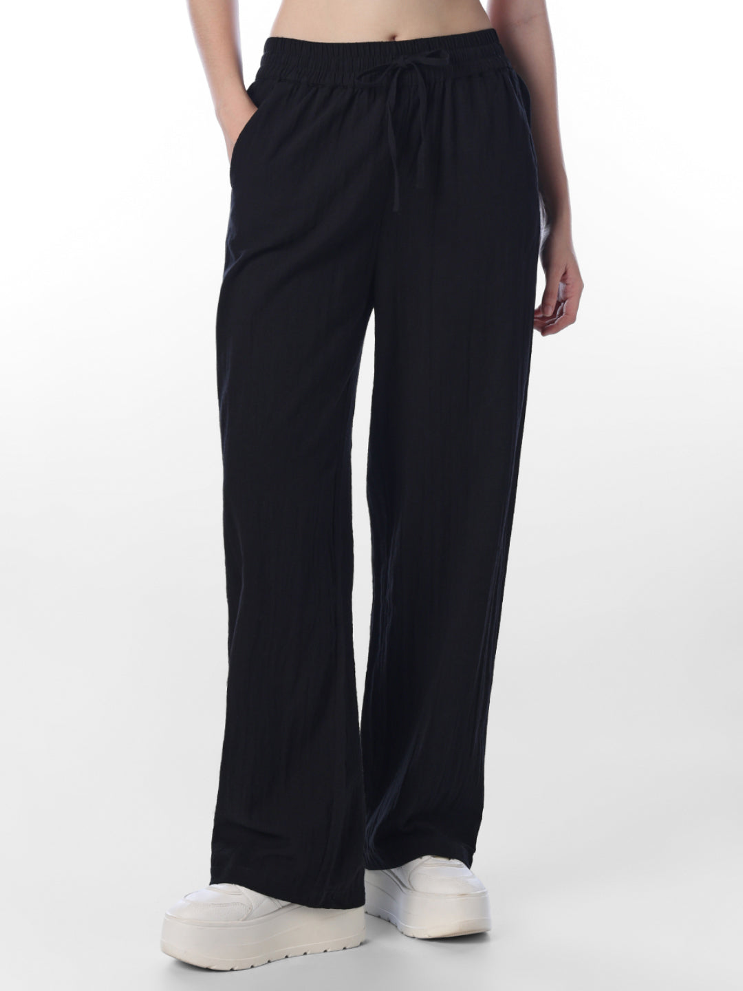Black Cotton Wide Leg Pants