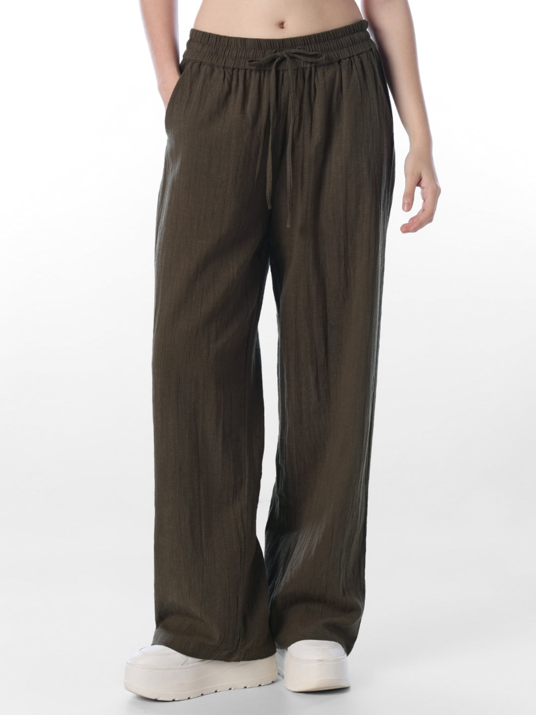Green Cotton Wide Leg Pants