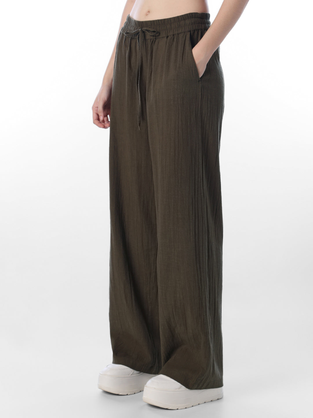 Green Cotton Wide Leg Pants