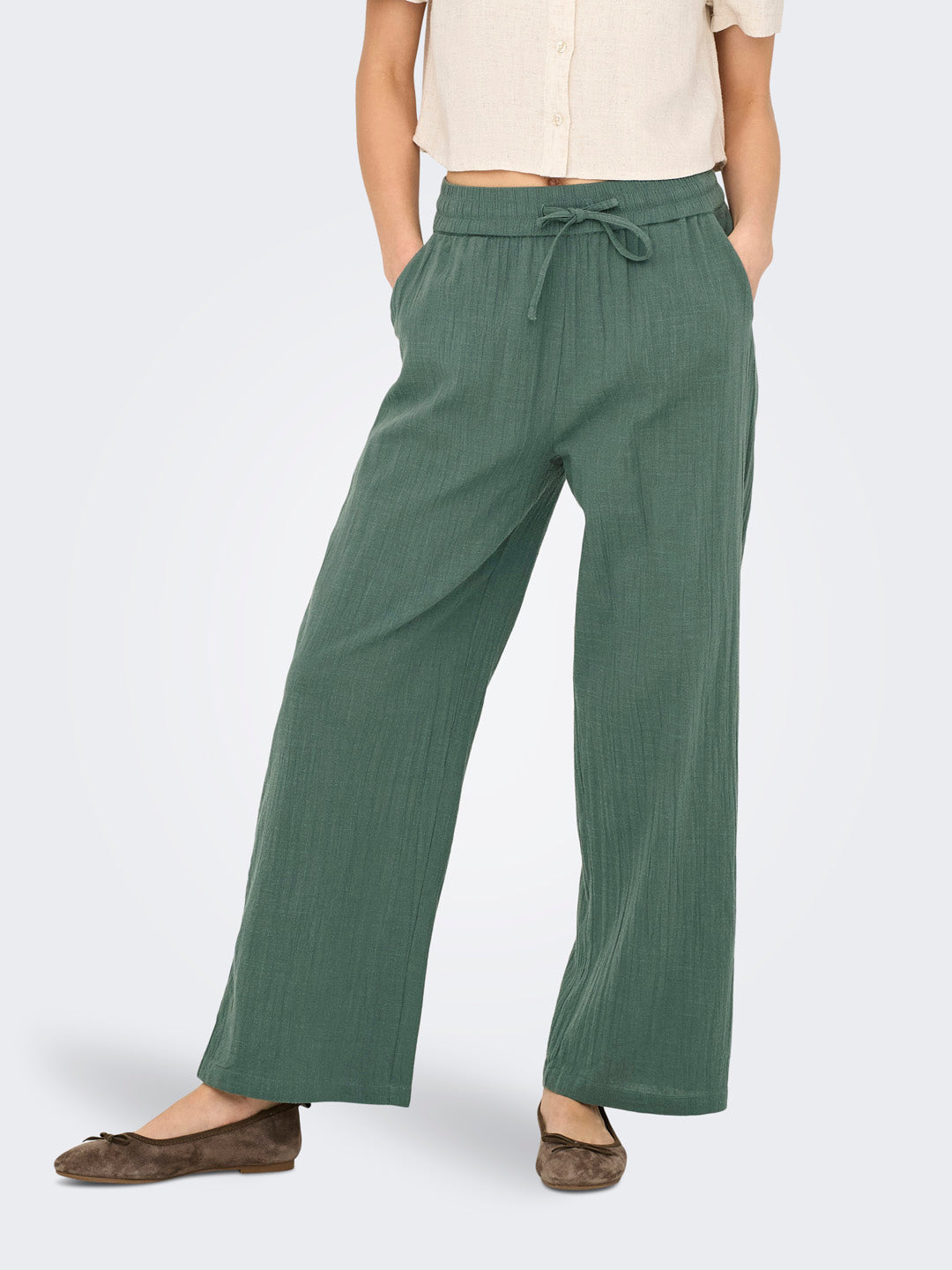 Green Cotton Wide Leg Pants