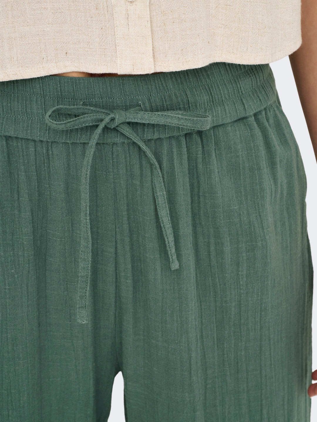 Green Cotton Wide Leg Pants