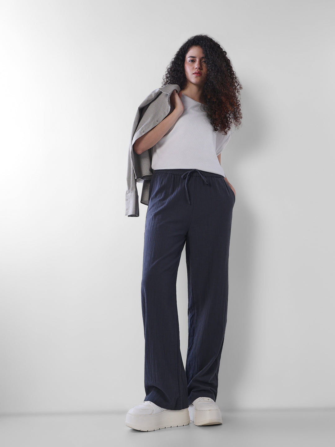 Blue Cotton Wide Leg Pants
