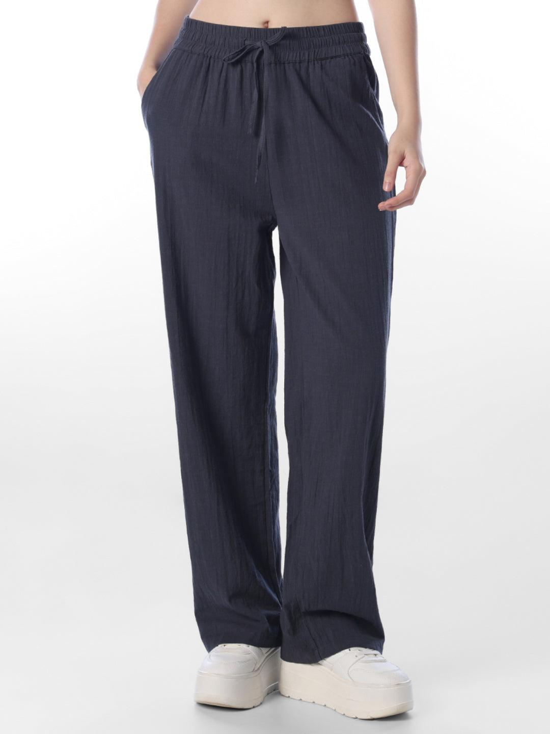 Blue Cotton Wide Leg Pants