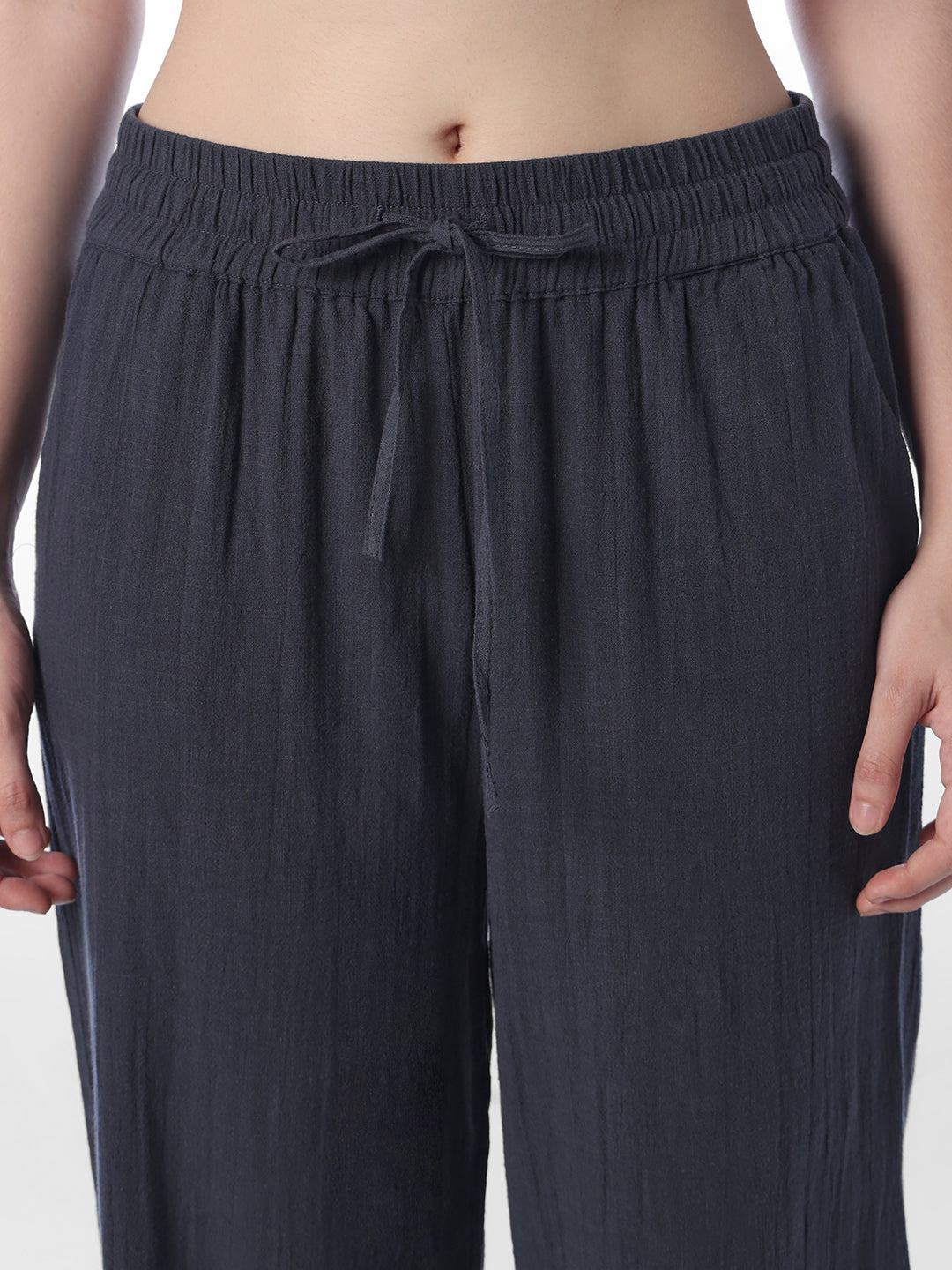 Blue Cotton Wide Leg Pants