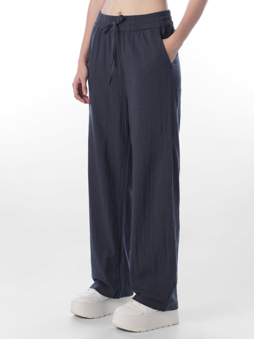 Blue Cotton Wide Leg Pants