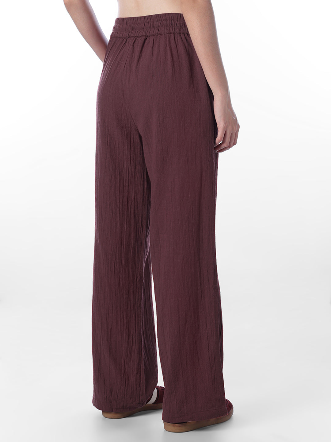 Maroon Cotton Wide Leg Pants