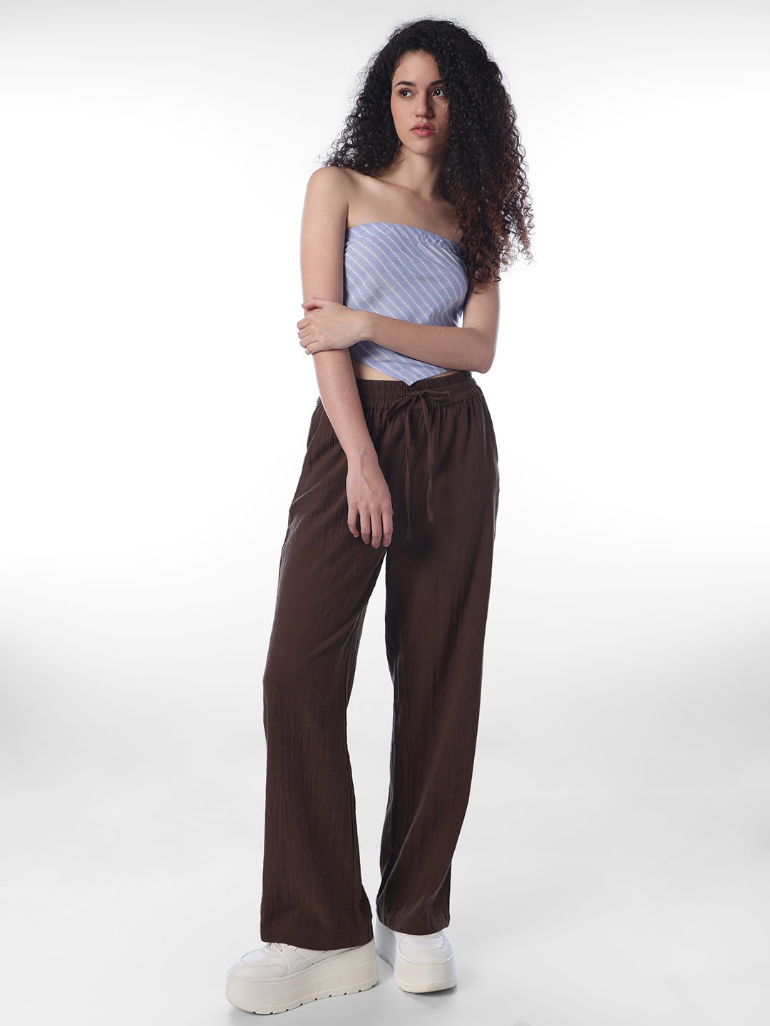 Brown Cotton Wide Leg Pants