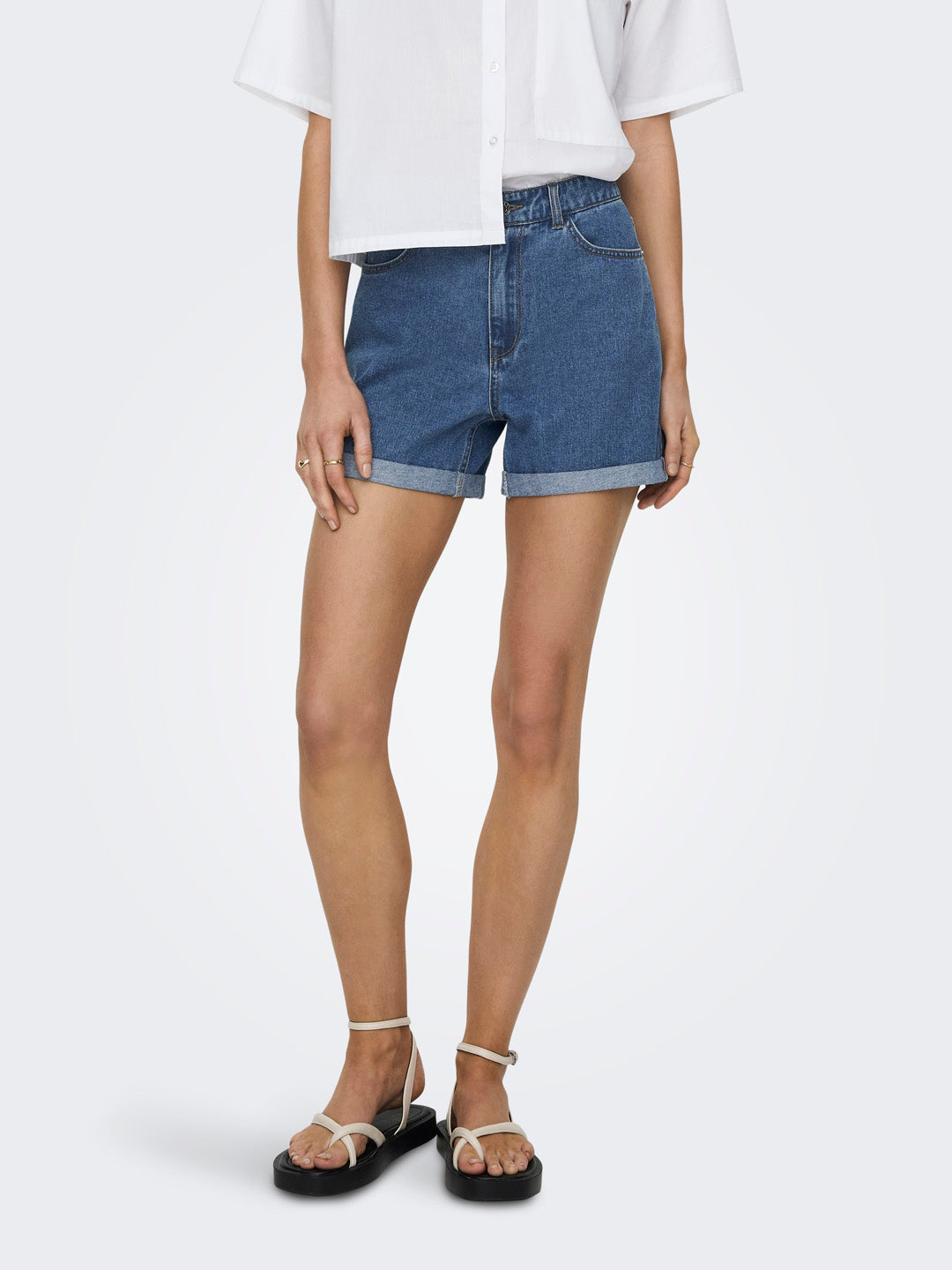 Blue High Rise Denim Shorts