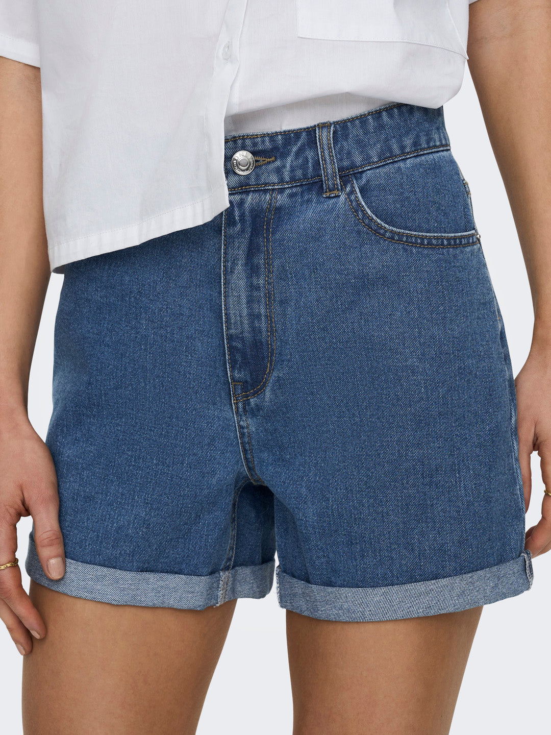 Blue High Rise Denim Shorts