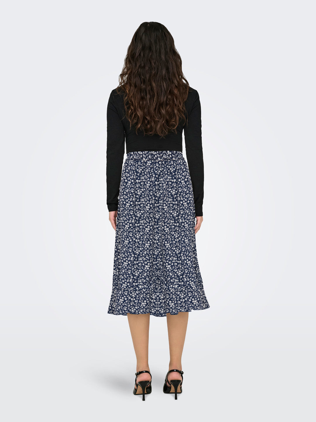 Navy Blue Printed Flounce Skirt
