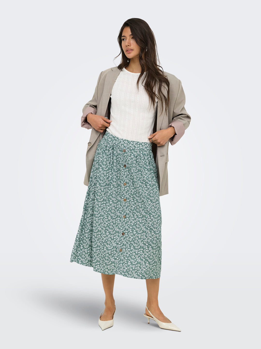 Green Floral Midi Skirt