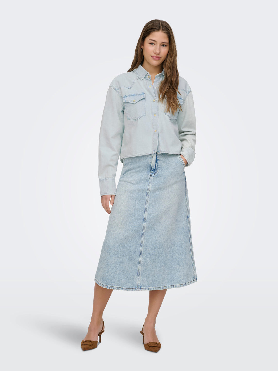 Light Blue High Rise Denim Skirt