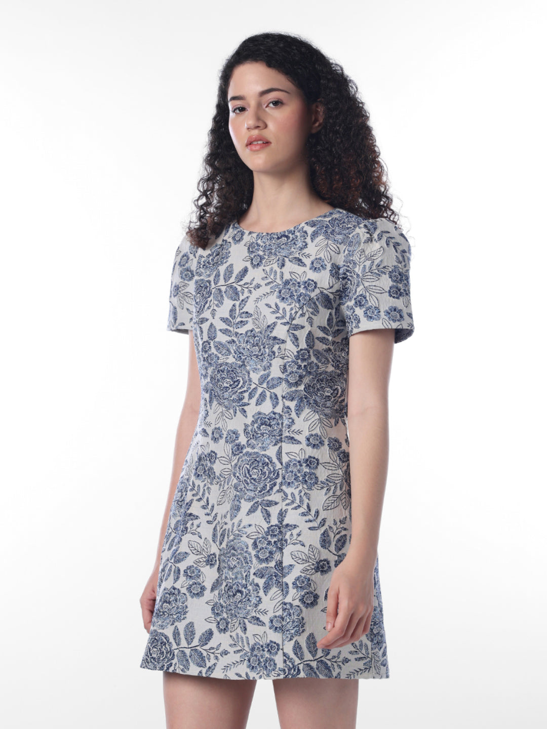 Blue Floral-print mini dress