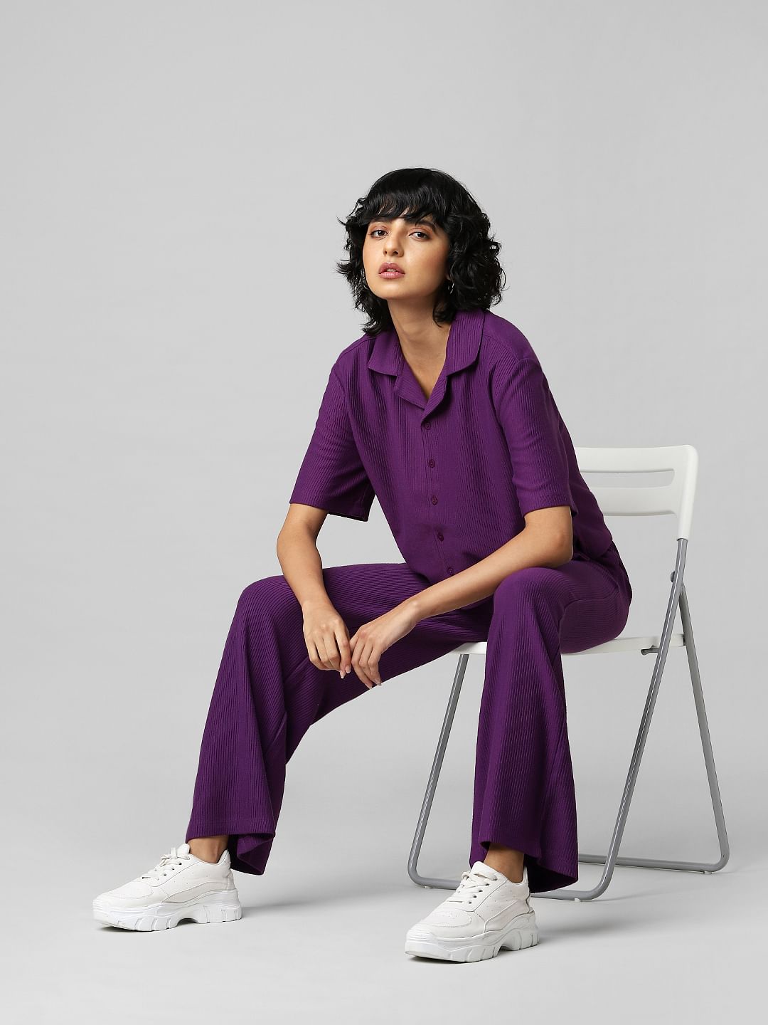 Purple Resort Collar Jersey Co-Ord Shirt