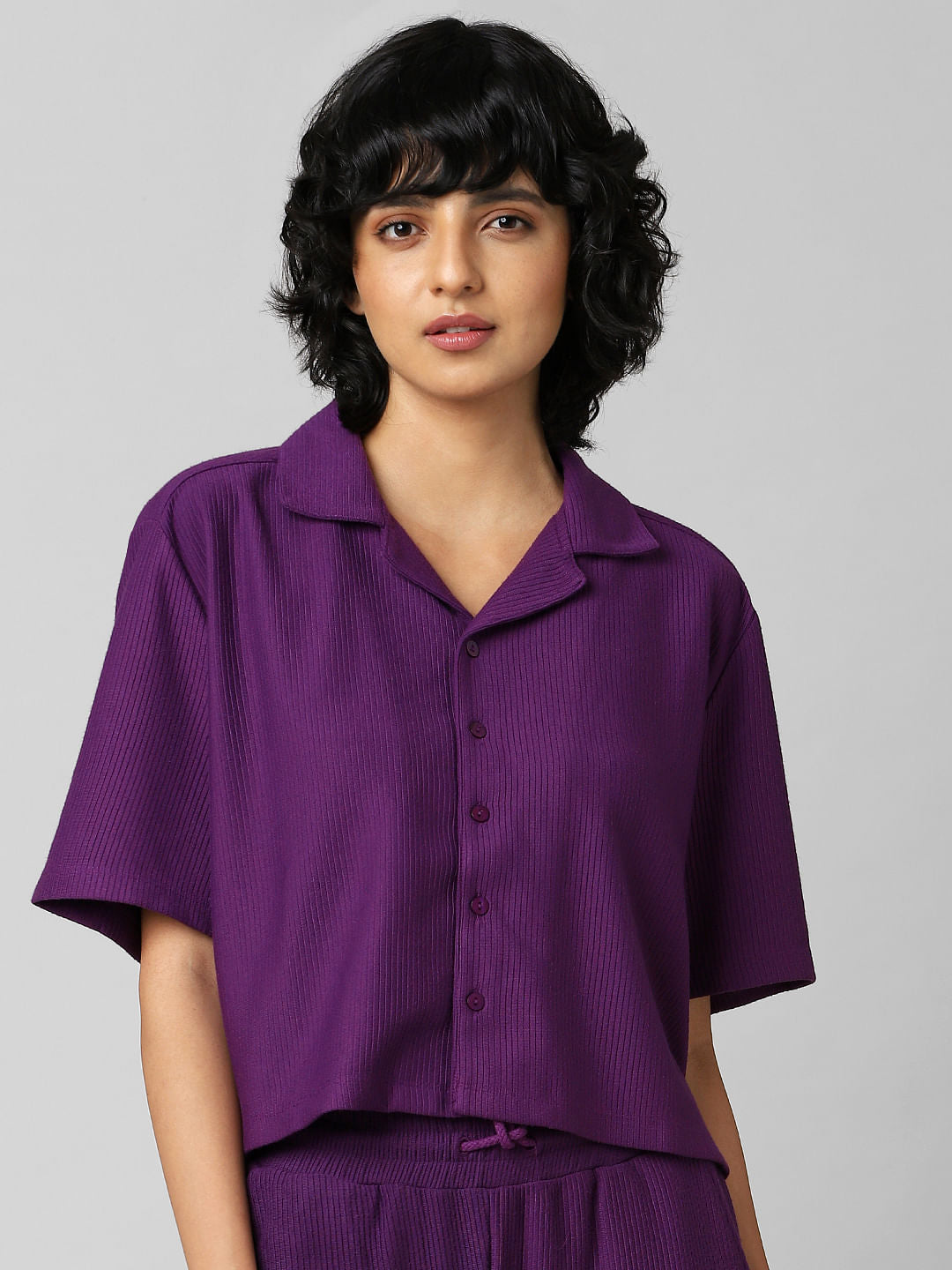 Purple Resort Collar Jersey Co-Ord Shirt