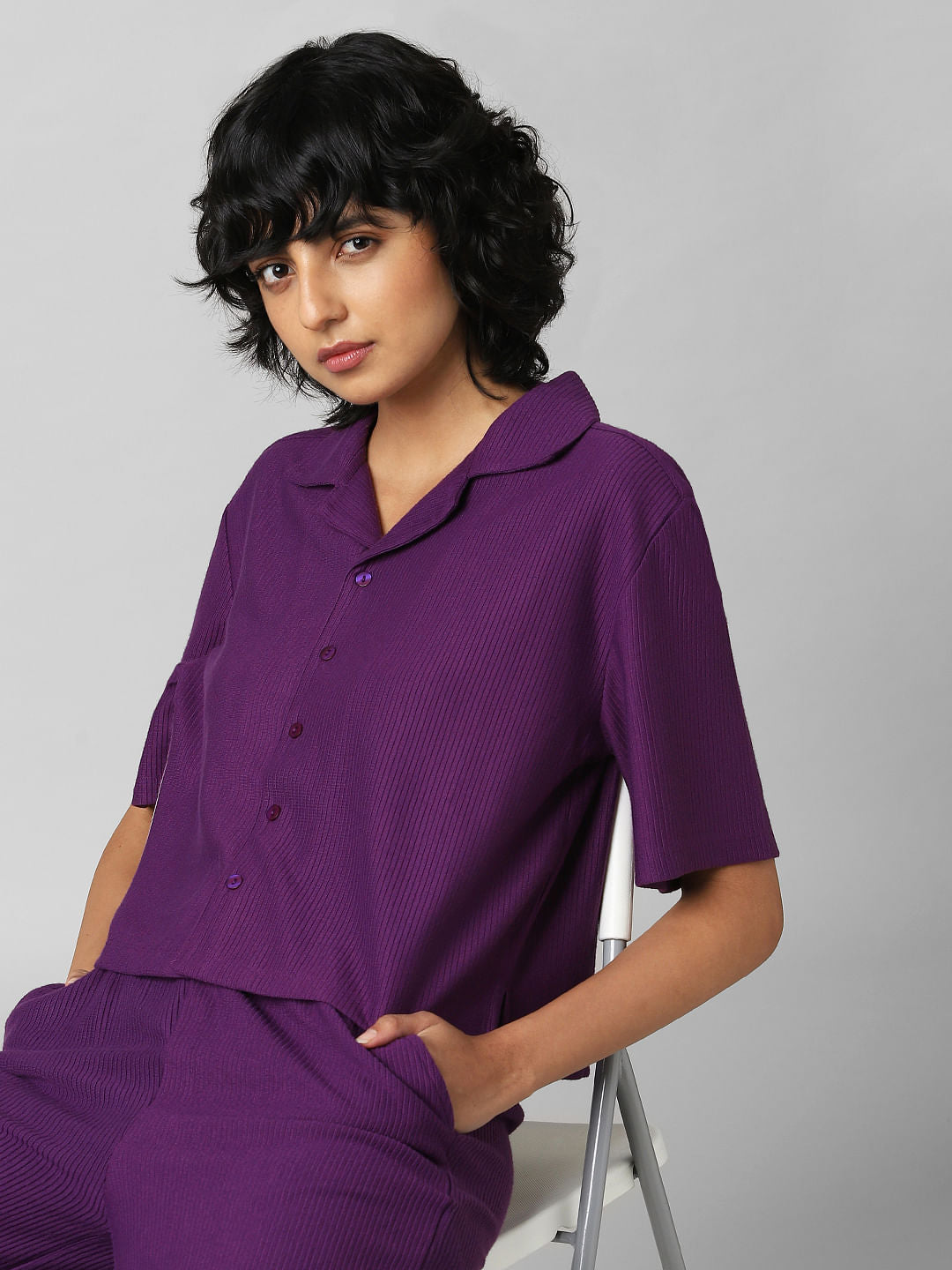 Purple Resort Collar Jersey Co-Ord Shirt