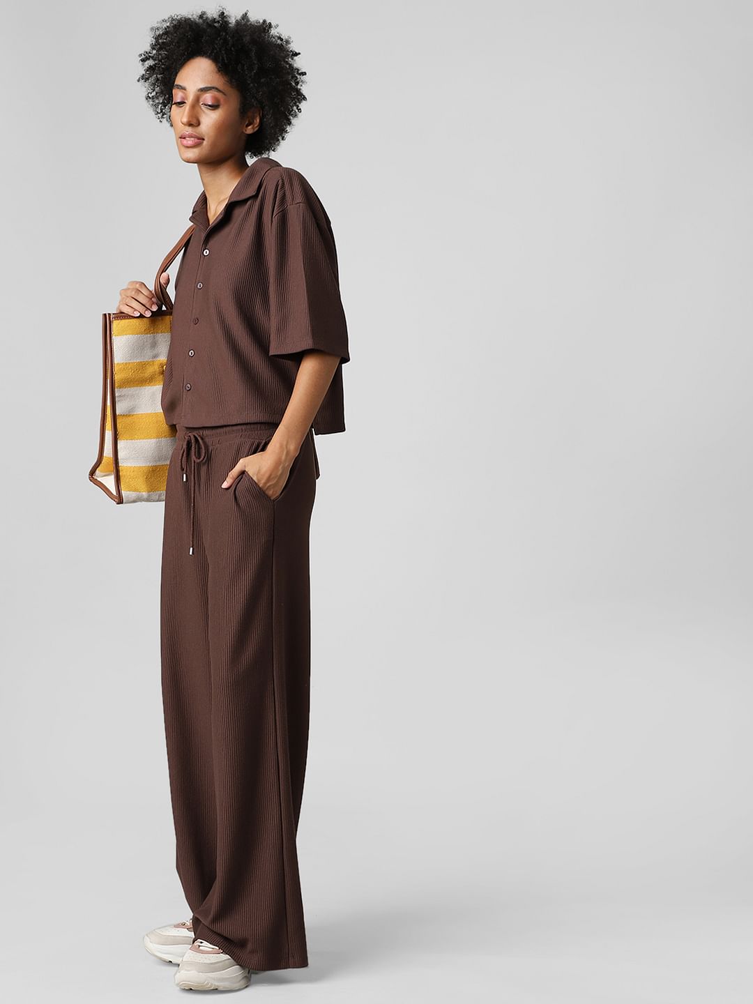 Brown High Rise Ribbed Co-Ord Pants