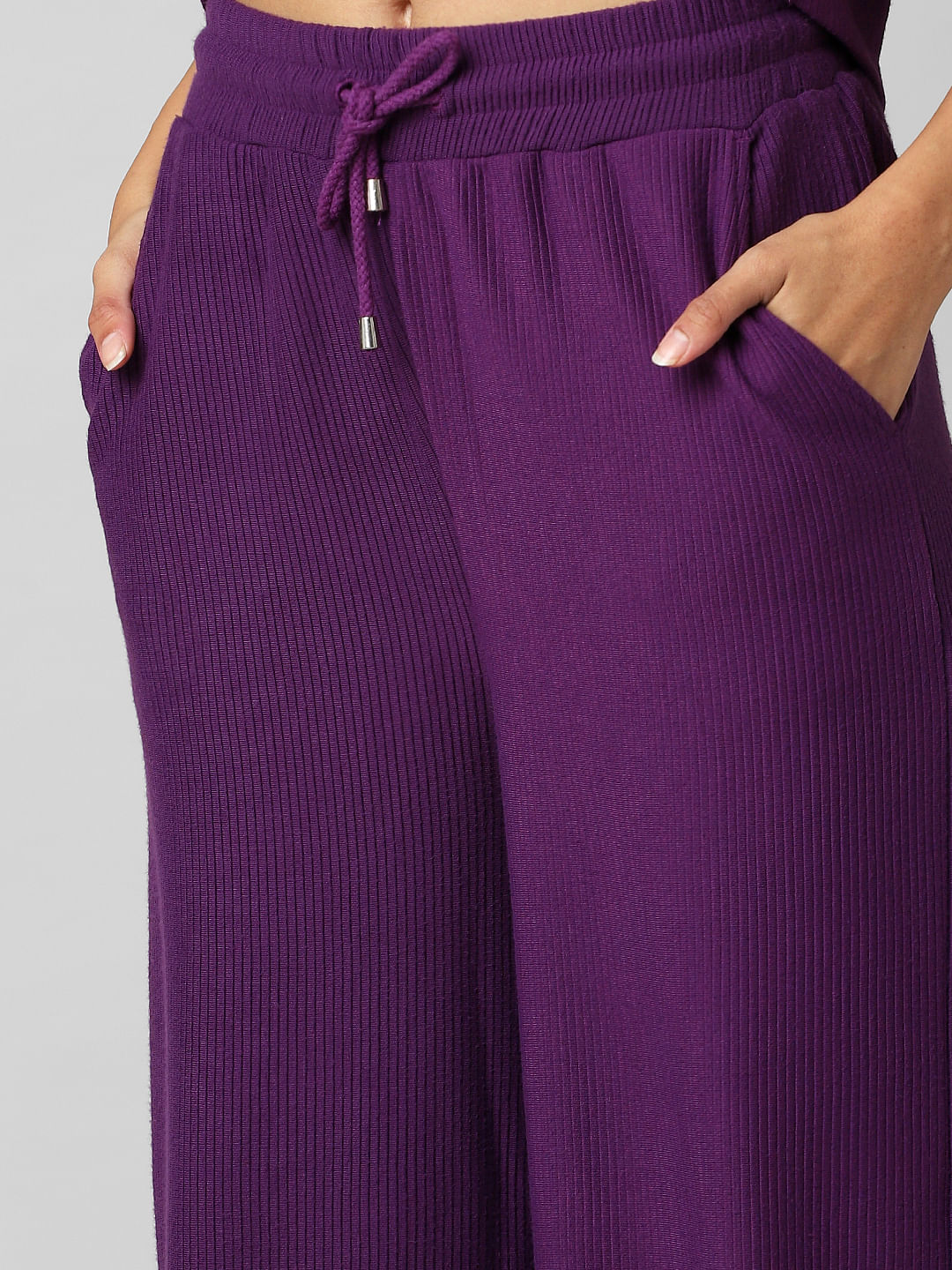 Purple Ribbed Wide Leg Co-Ord Pants