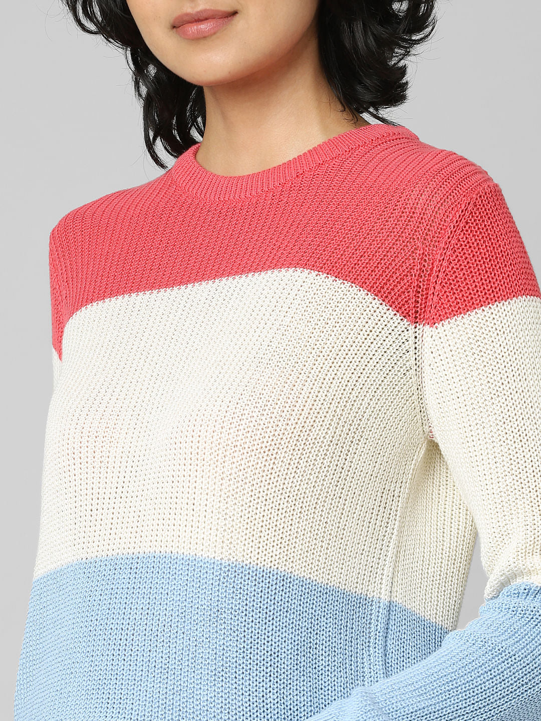 White Colourblocked Pullover