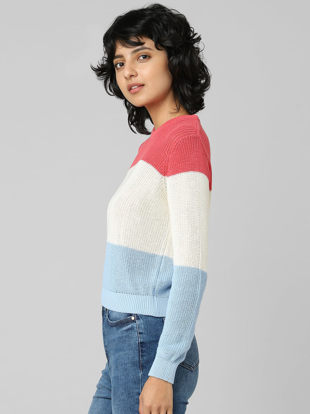 White Colourblocked Pullover