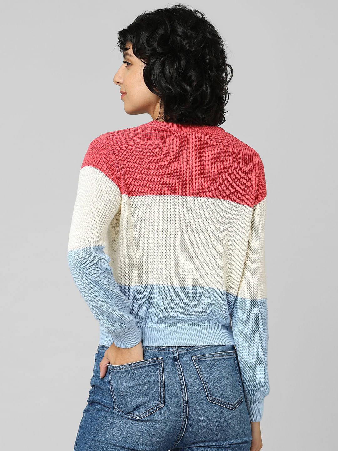 White Colourblocked Pullover