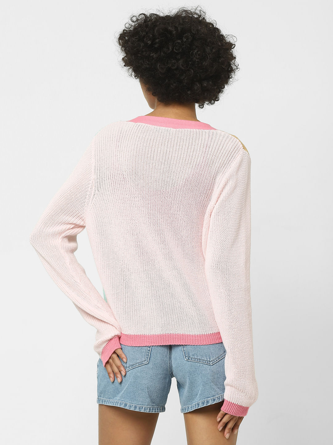 Pink Colourblocked Cardigan