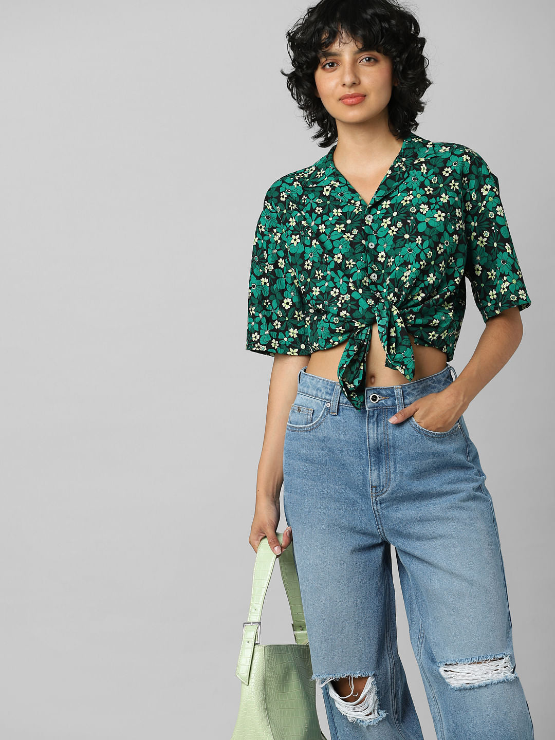 Green Floral Resort Collar Shirt