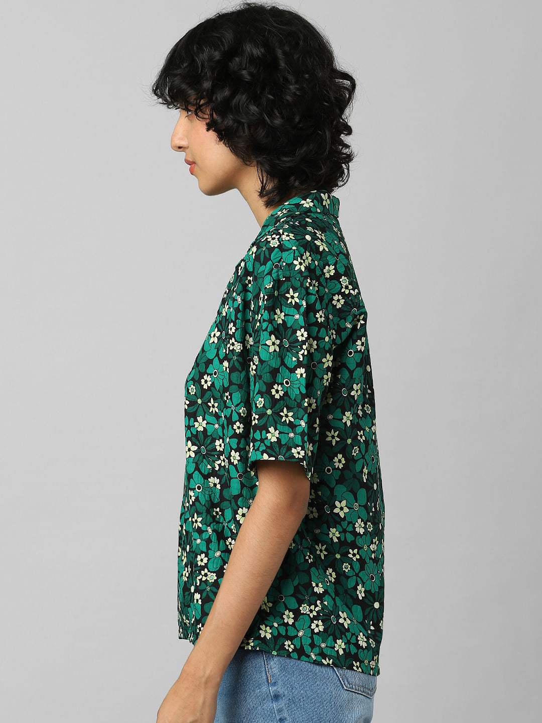 Green Floral Resort Collar Shirt