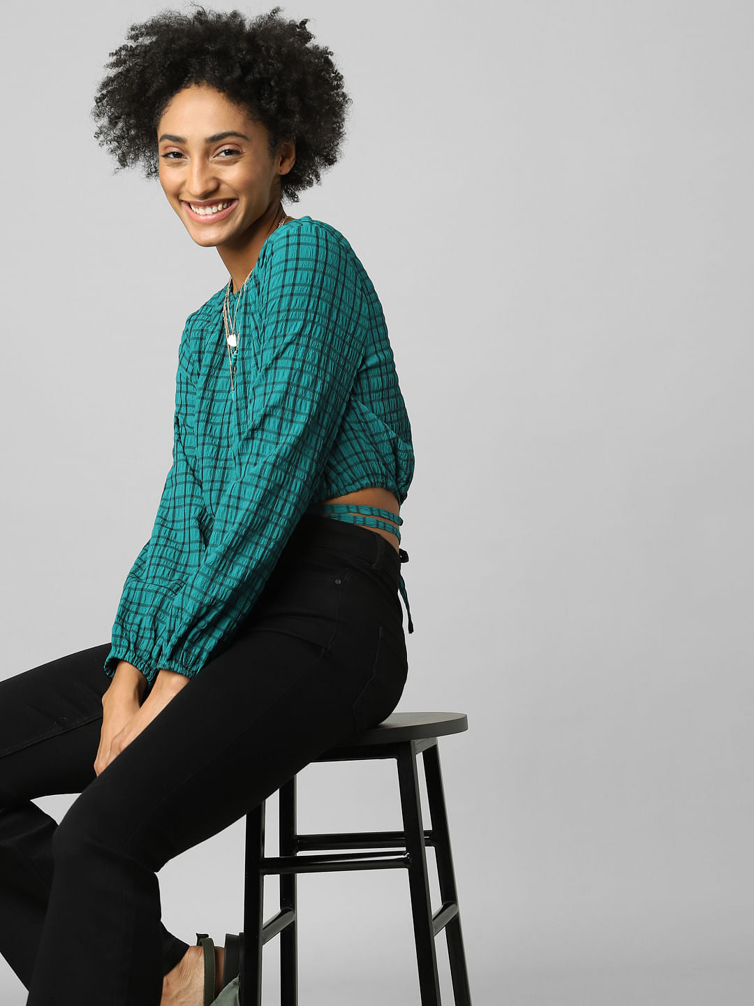 Green Check Tie-Up Top