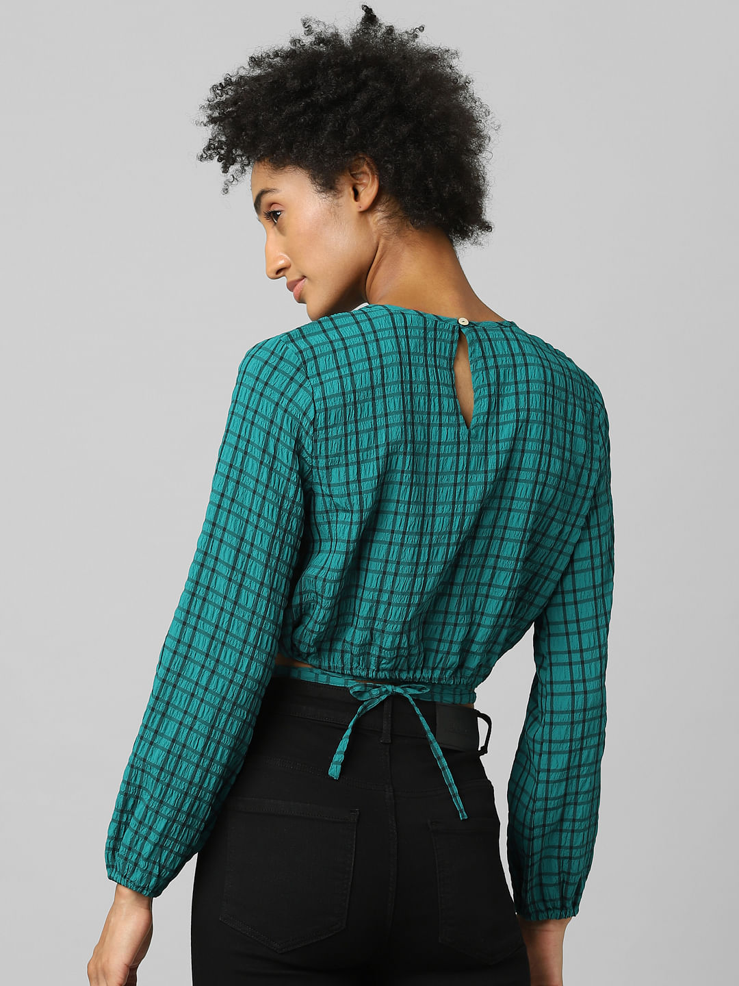 Green Check Tie-Up Top