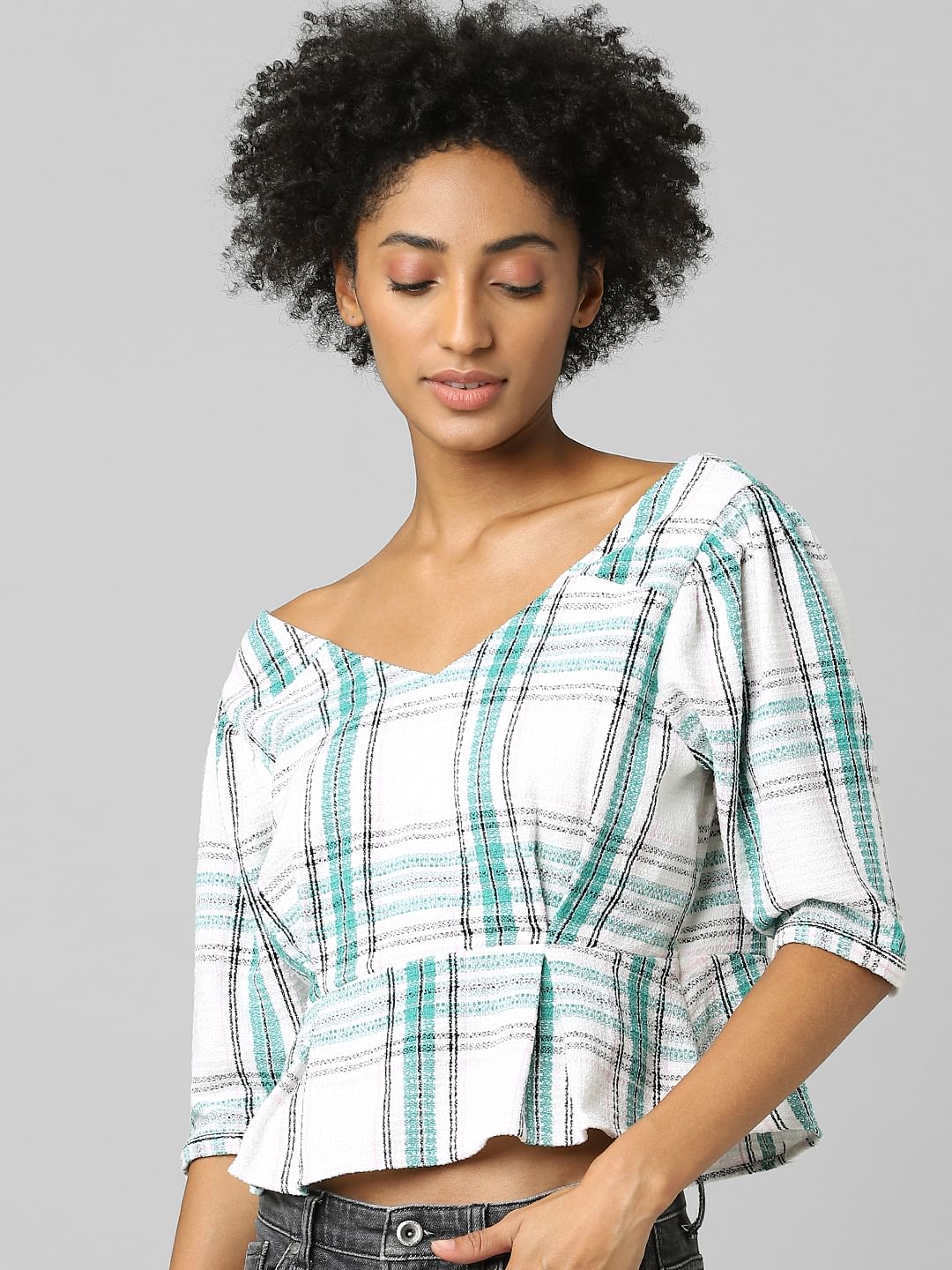 White Tweed Peplum Top