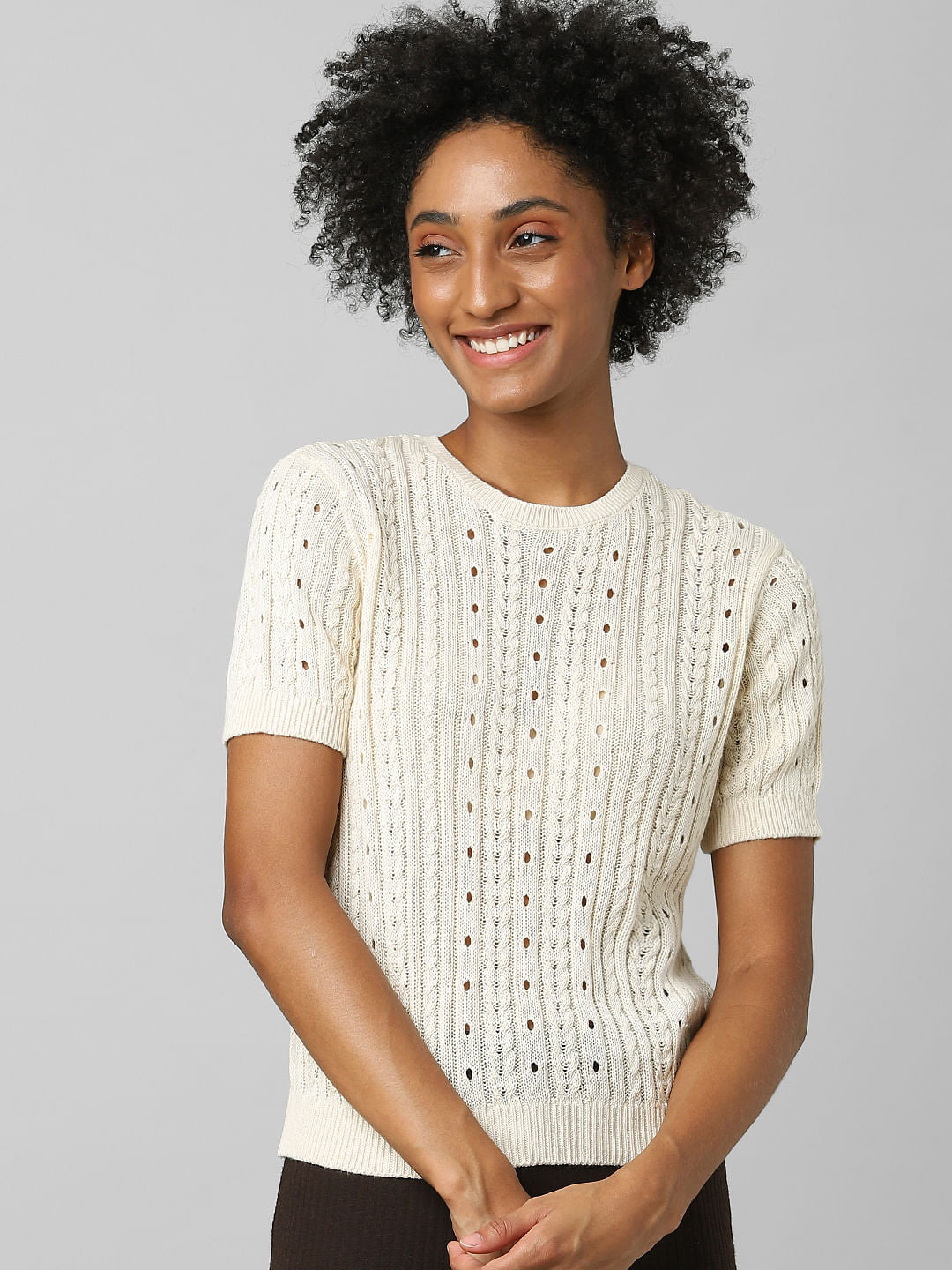 Beige Cable Knit Top