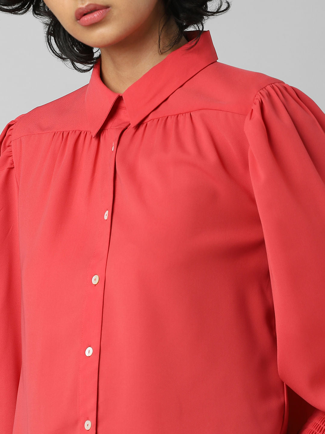 Red Smocked Sleeve Shirt