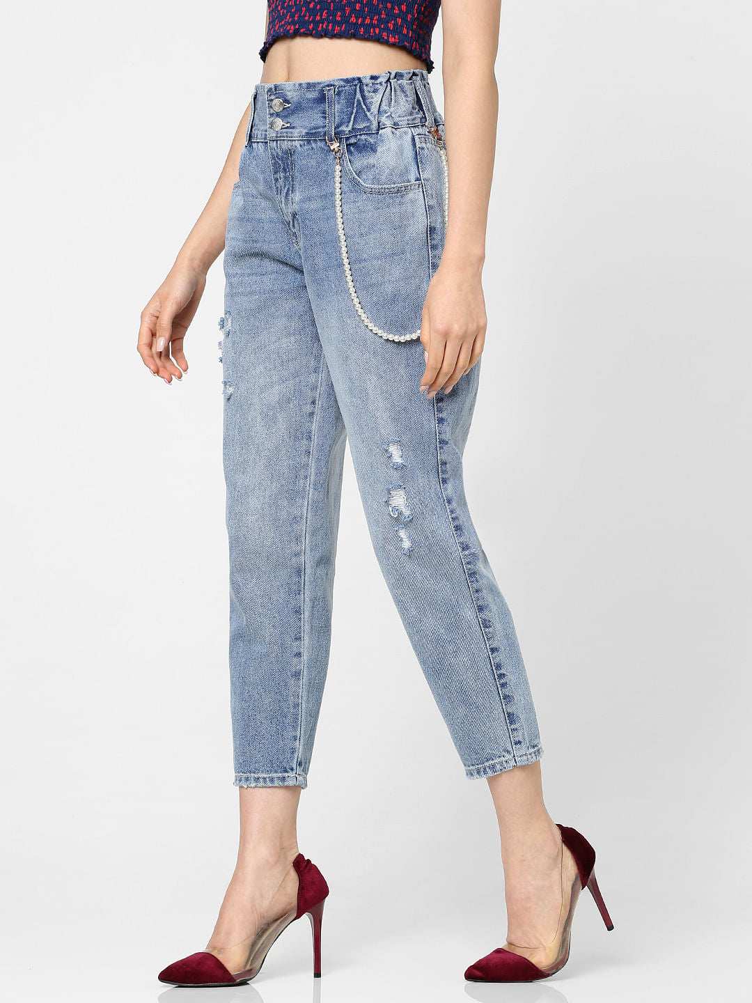 Blue High Rise Carrort Fit Jeans