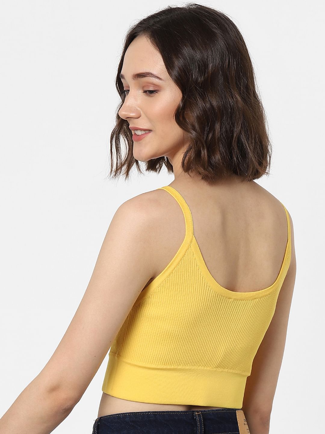 Yellow Ribbed Crop Top